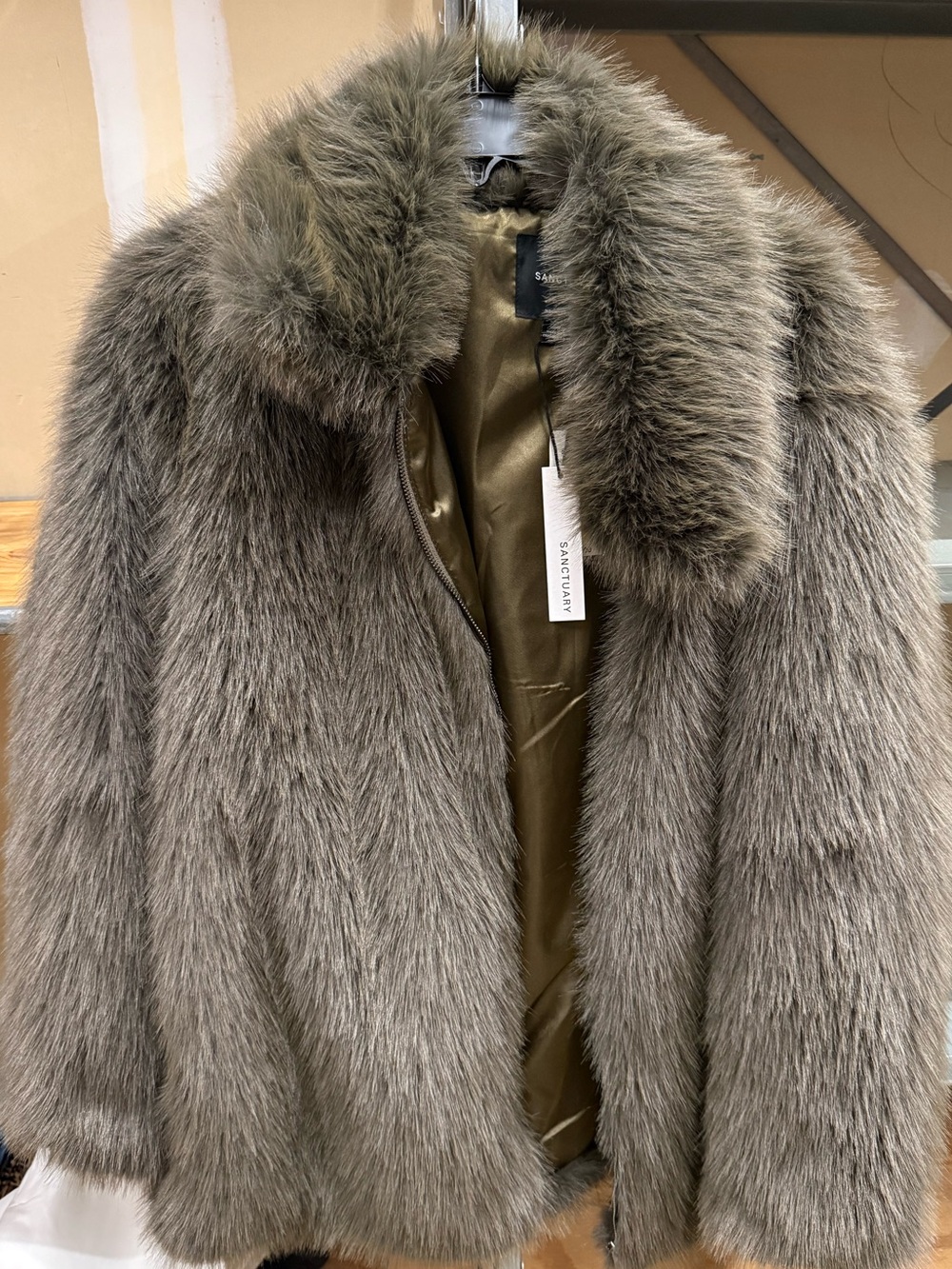 Sanctuary Olive-Taupe Faux Fur Teddy Jacket